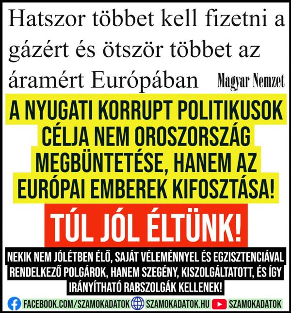 Hatszor többet kell fizetni a gázért és ötször többet az áramért Európában!